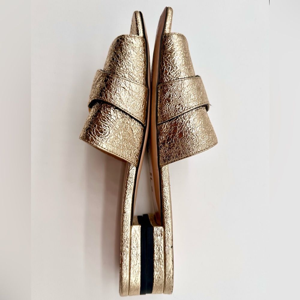 Gucci Marmont Double G Slide Sandals Gold Metallic Leather GG Flat EU 36 US 6 - Picture 6 of 12